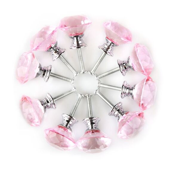 Diamond Shape 1.18" Cabinet Drawer Knob Pull Handle with Screw 10pcs Pink - Picture 1 of 6